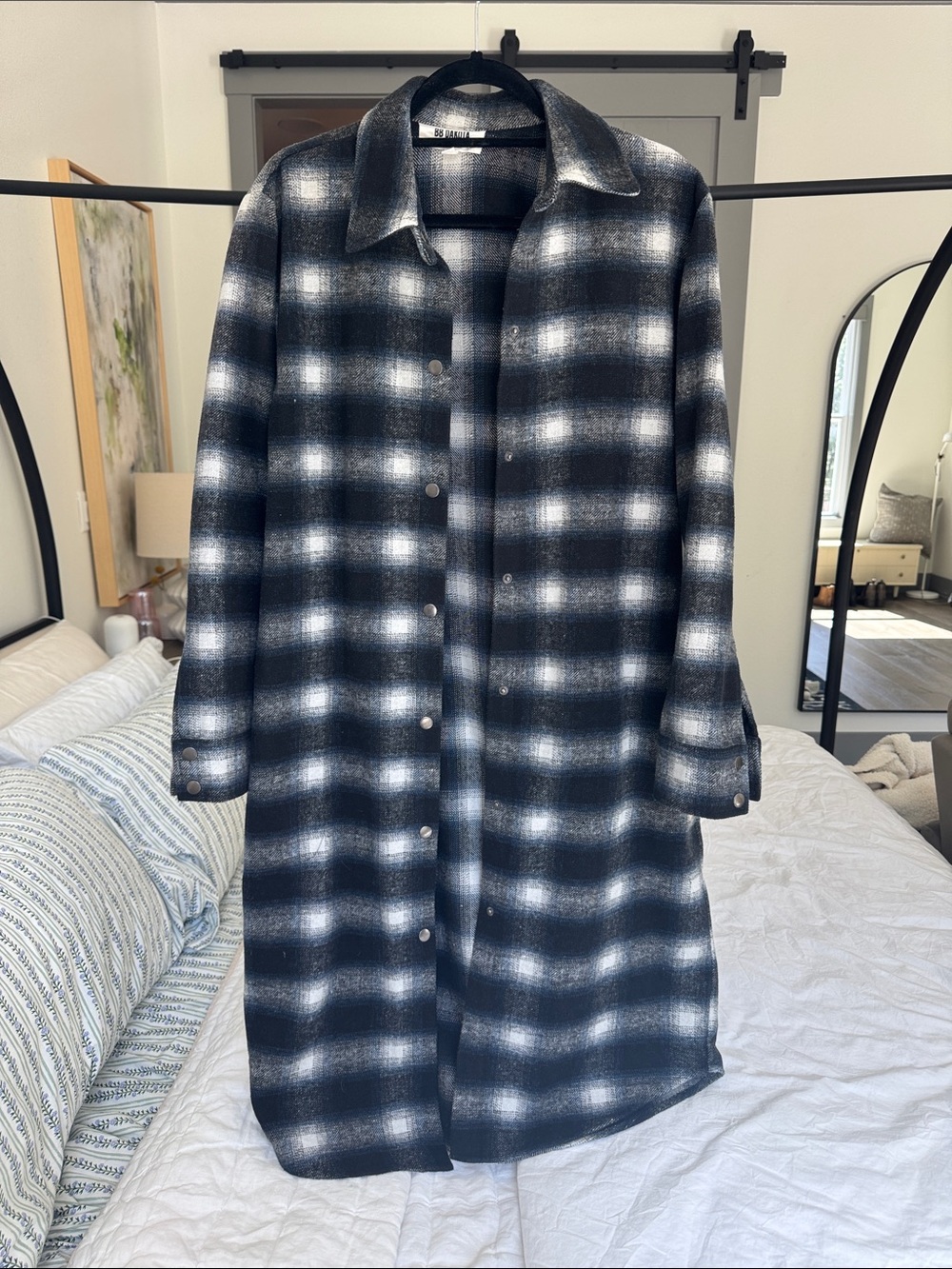 BB Dakota Black & White Plaid Long Shirt Coat